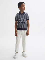 Reiss Knitwear | Maycross Half-Zip Striped Polo T-Shirt Navy/white - Children