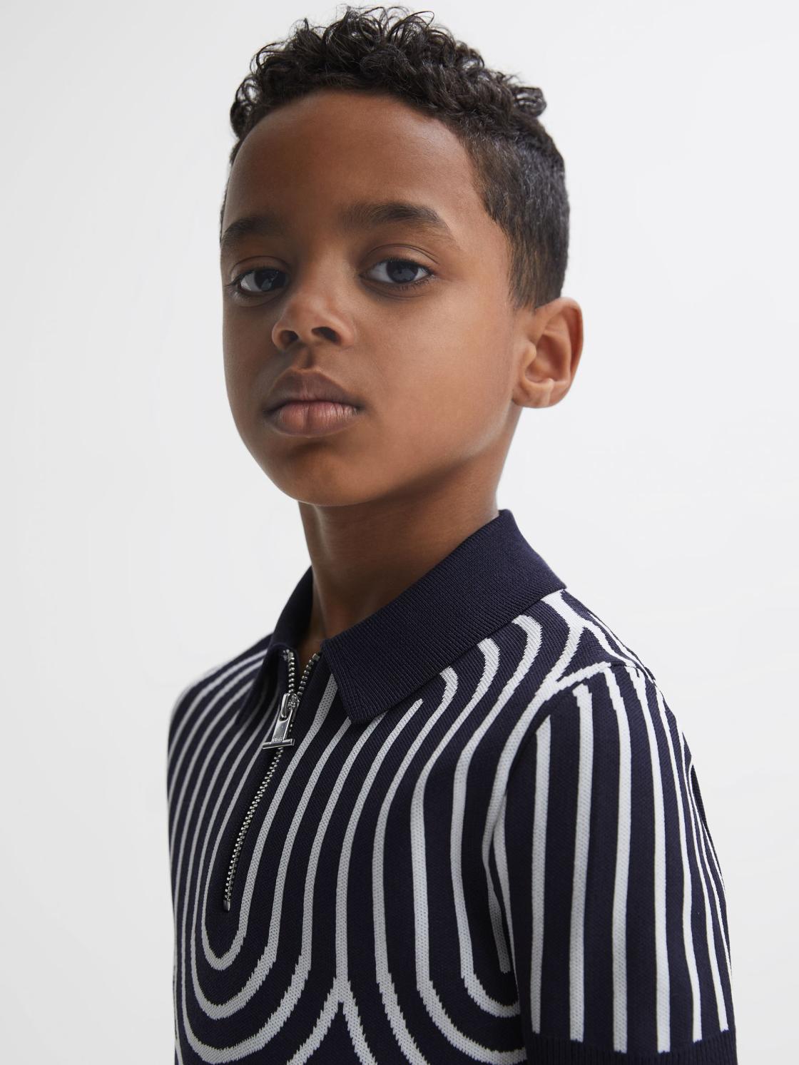 Reiss Knitwear | Maycross Half-Zip Striped Polo T-Shirt Navy/white - Children
