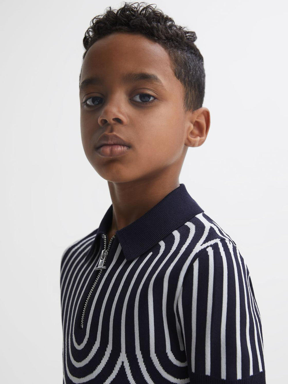 Reiss Knitwear | Maycross Half-Zip Striped Polo T-Shirt Navy/white - Children