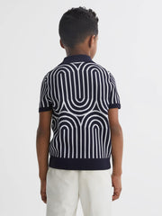 Reiss Knitwear | Maycross Half-Zip Striped Polo T-Shirt Navy/white - Children