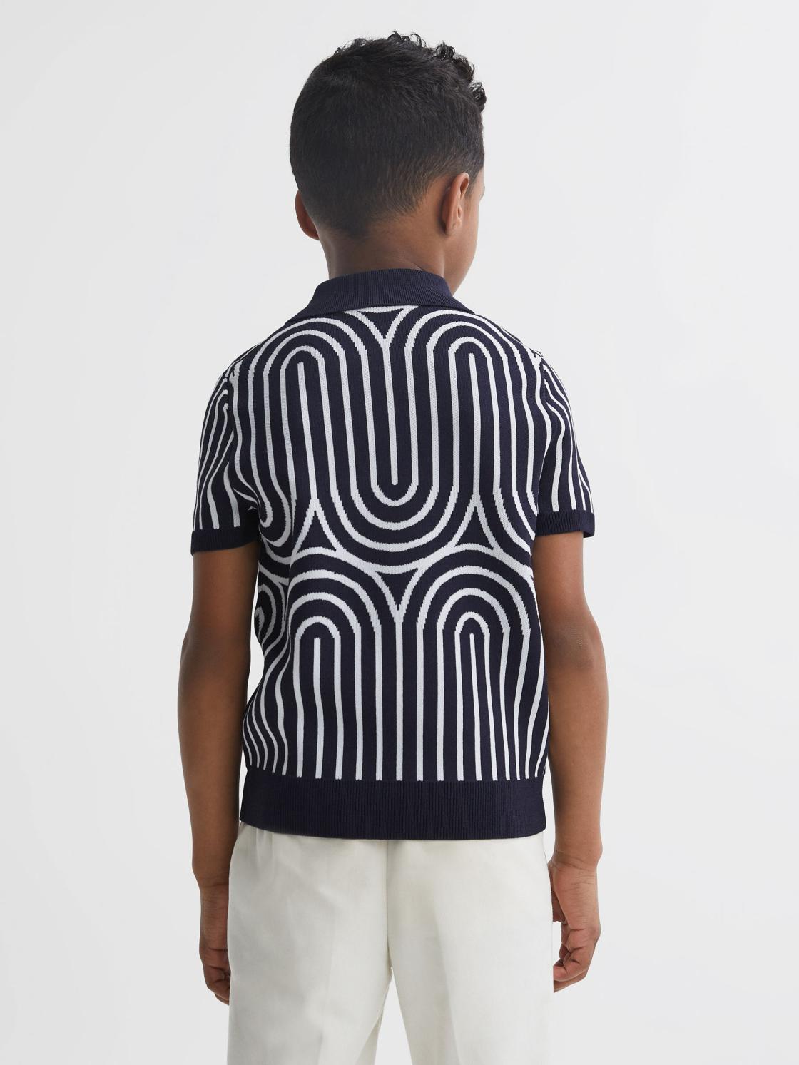 Reiss Knitwear | Maycross Half-Zip Striped Polo T-Shirt Navy/white - Children