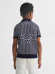 Reiss Knitwear | Maycross Half-Zip Striped Polo T-Shirt Navy/white - Children
