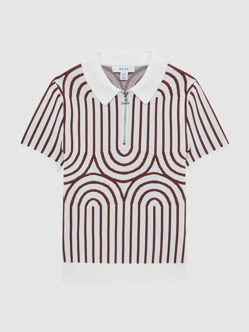 Reiss Knitwear | Maycross Half-Zip Striped Polo T-Shirt White/brown - Children