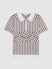 Reiss Knitwear | Maycross Half-Zip Striped Polo T-Shirt White/brown - Children