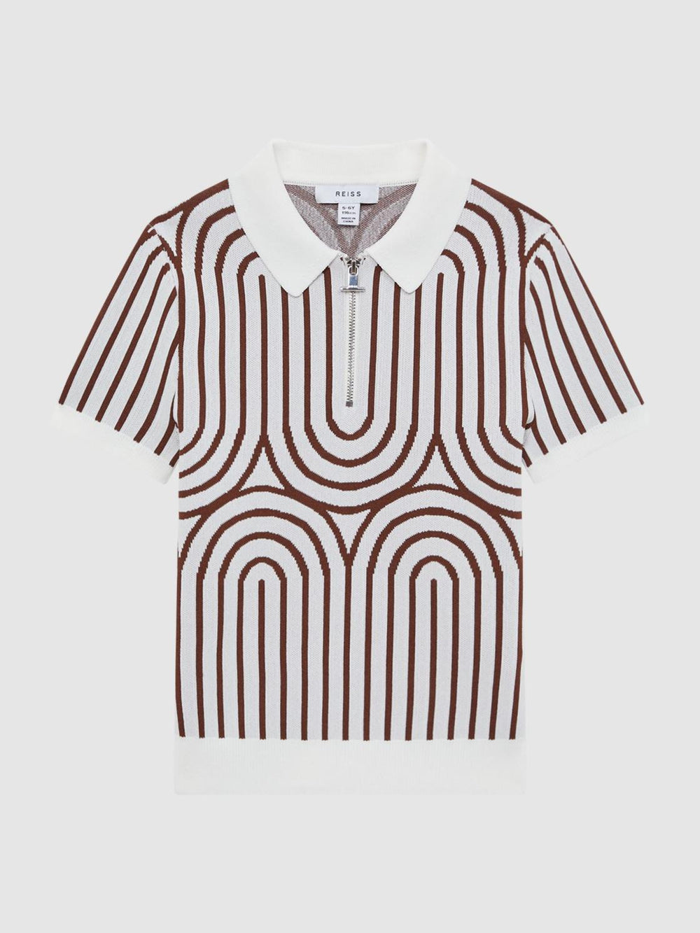 Reiss Knitwear | Maycross Half-Zip Striped Polo T-Shirt White/brown - Children