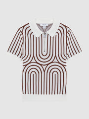 Reiss Knitwear | Maycross Half-Zip Striped Polo T-Shirt White/brown - Children