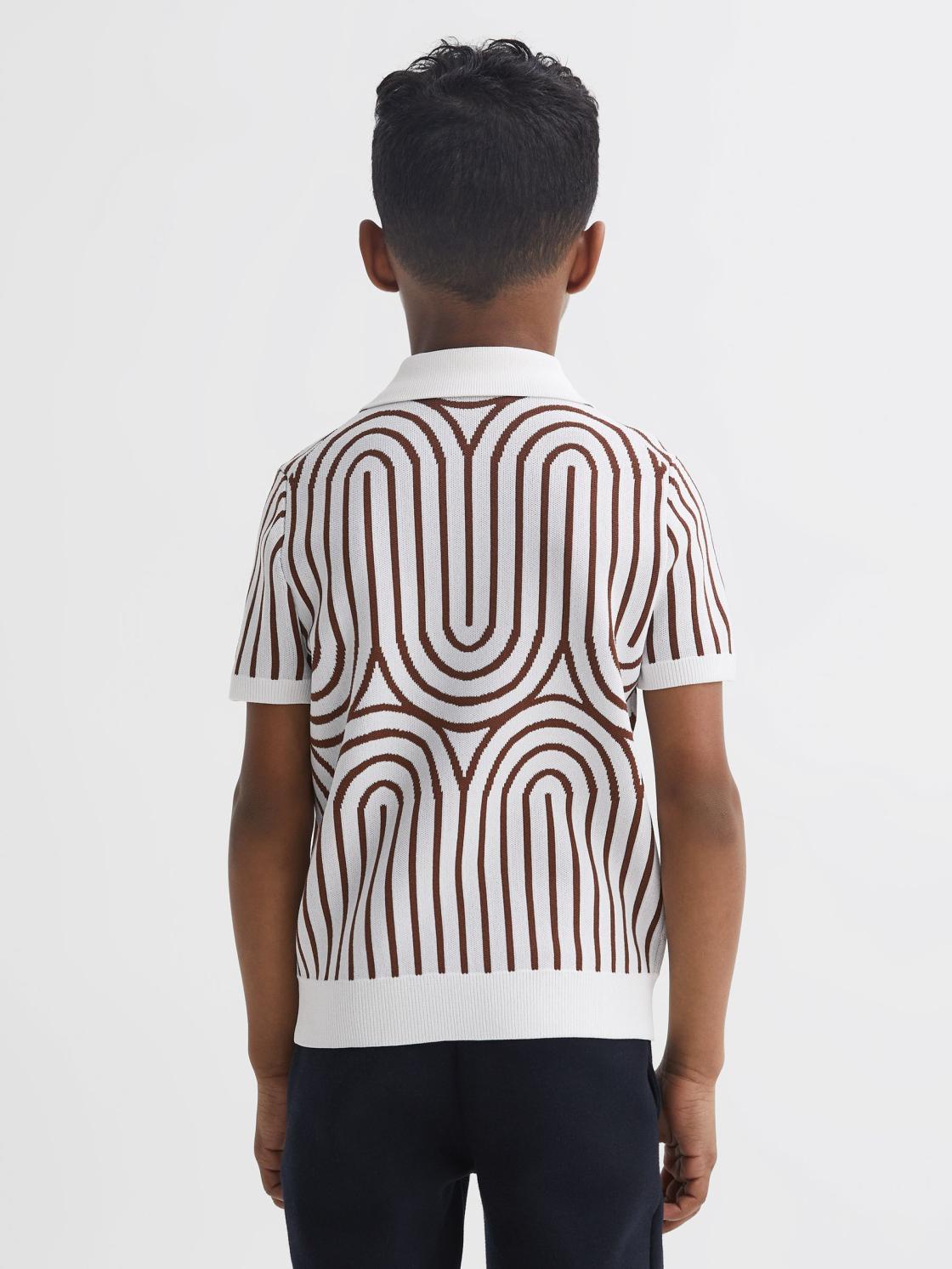 Reiss Knitwear | Maycross Half-Zip Striped Polo T-Shirt White/brown - Children