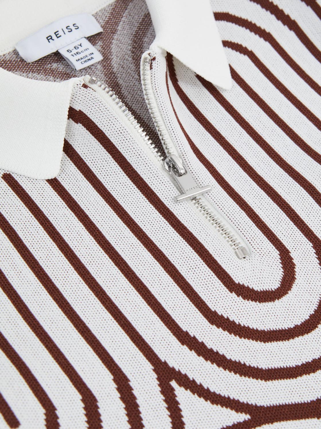 Reiss Knitwear | Maycross Half-Zip Striped Polo T-Shirt White/brown - Children