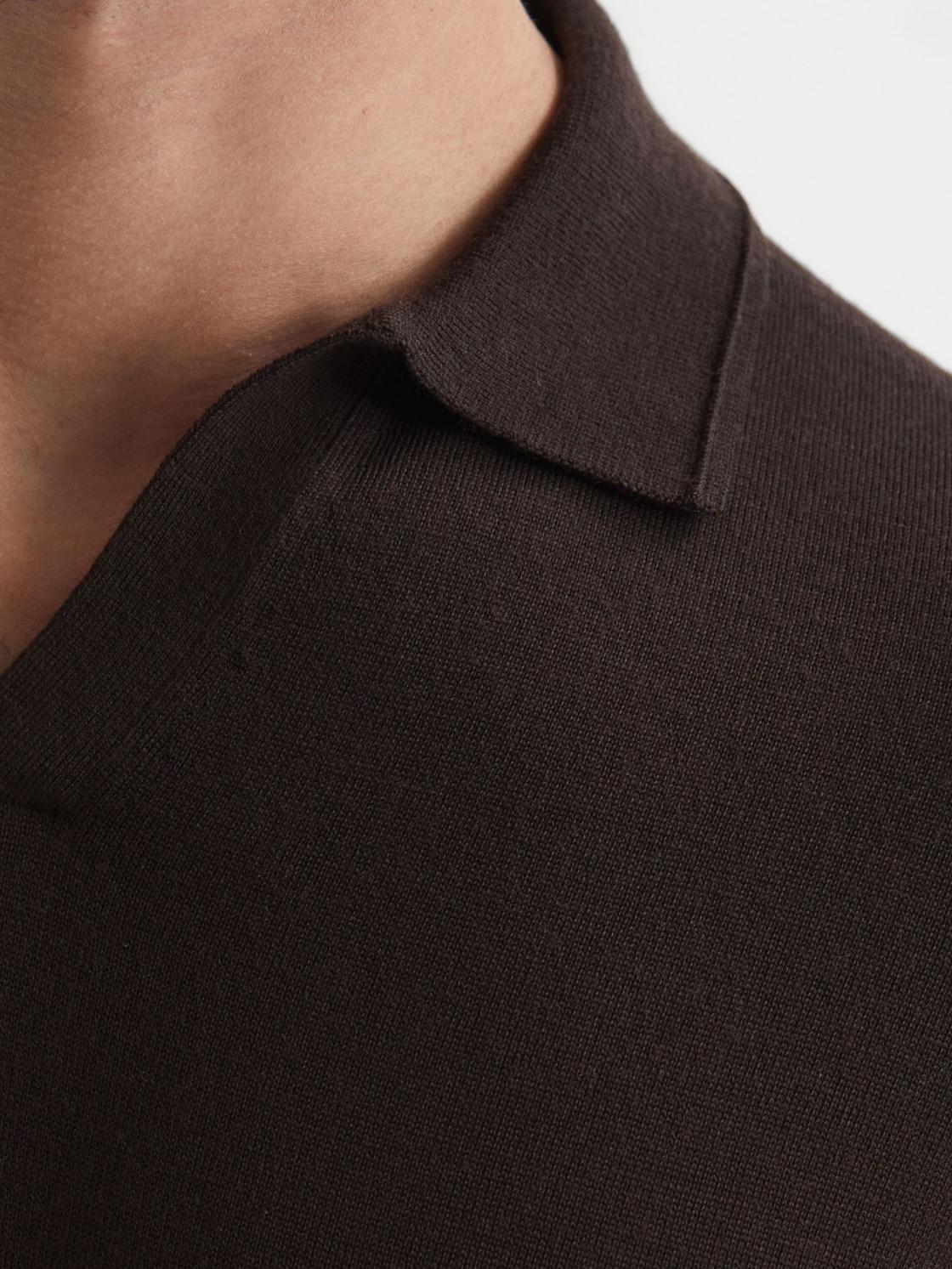 Reiss Knitwear | Milburn Merino Wool Open Collar Polo Shirt Bitter Chocolate - Men