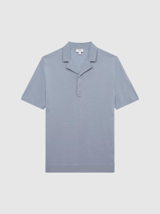 Reiss Knitwear | Moore Merino Wool Cuban Collar Polo T-Shirt Dove Blue - Men