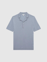 Reiss Knitwear | Moore Merino Wool Cuban Collar Polo T-Shirt Dove Blue - Men