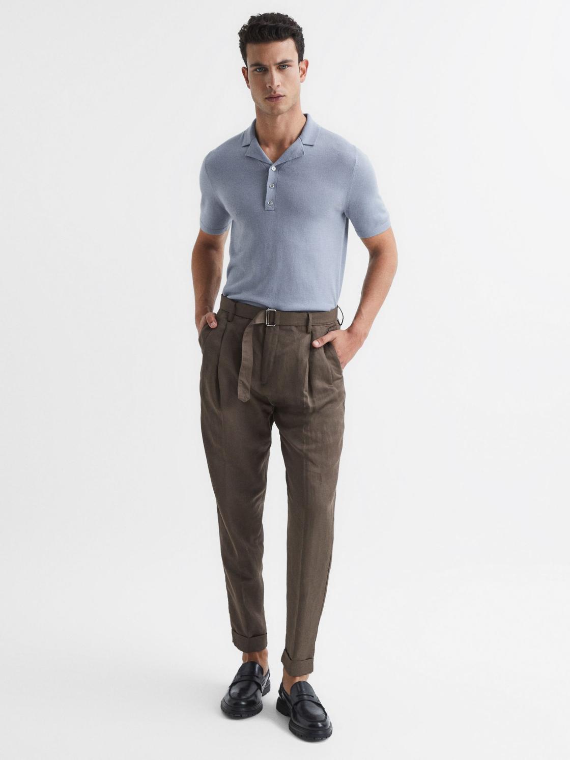 Reiss Knitwear | Moore Merino Wool Cuban Collar Polo T-Shirt Dove Blue - Men