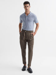 Reiss Knitwear | Moore Merino Wool Cuban Collar Polo T-Shirt Dove Blue - Men