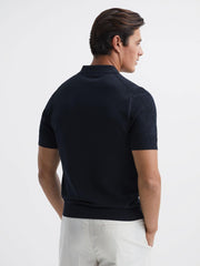 Reiss Knitwear | Mosaic Half Zip Textured Polo Shirt Airforce Blue - Men