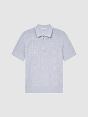 Reiss Knitwear | Mosaic Half Zip Textured Polo Shirt Soft Blue - Men