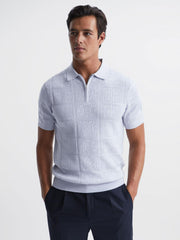 Reiss Knitwear | Mosaic Half Zip Textured Polo Shirt Soft Blue - Men