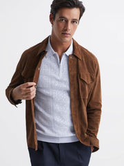 Reiss Knitwear | Mosaic Half Zip Textured Polo Shirt Soft Blue - Men