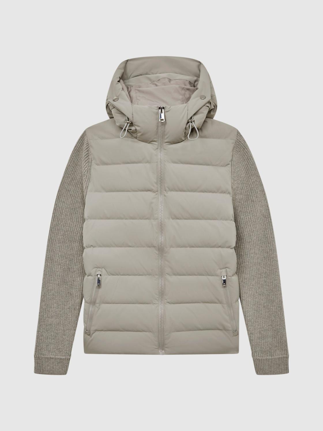 Reiss Knitwear | Murphy Zip Close Hybrid Knitted Hoodie Soft Grey - Men