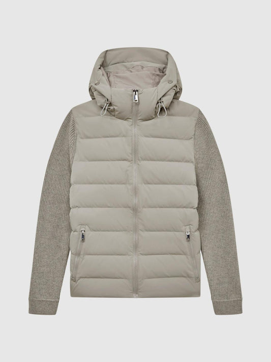 Reiss Knitwear | Murphy Zip Close Hybrid Knitted Hoodie Soft Grey - Men