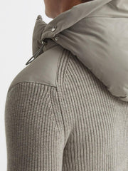 Reiss Knitwear | Murphy Zip Close Hybrid Knitted Hoodie Soft Grey - Men