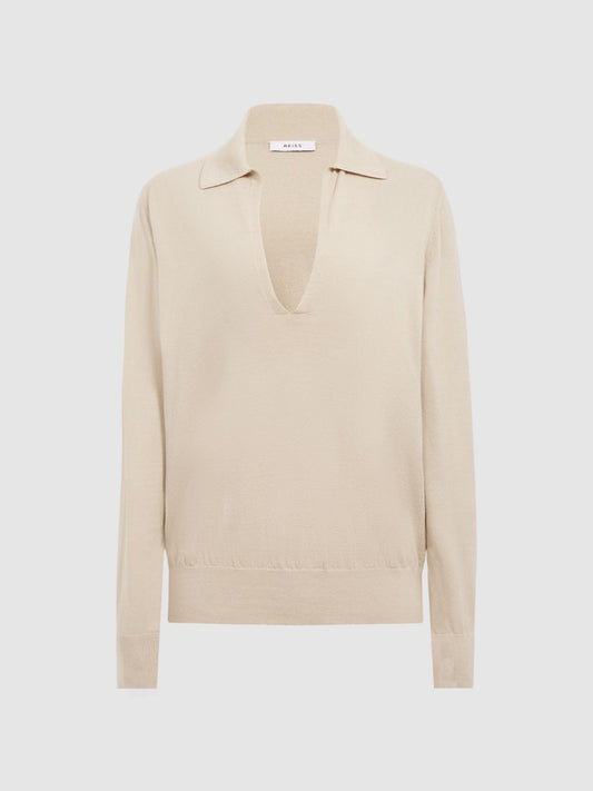 Reiss Knitwear | Nellie Deep V-Collared Knit Top Blue - Women