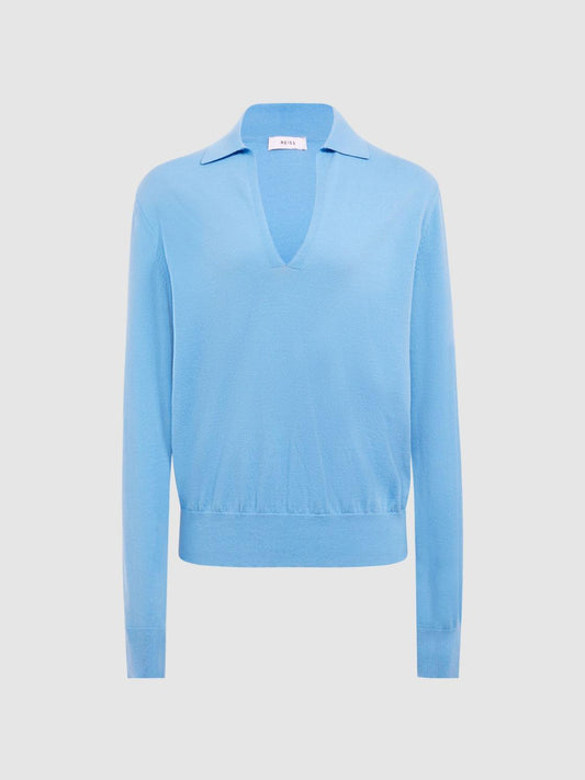 Reiss Knitwear | Nellie Deep V-Collared Knit Top Blue - Women