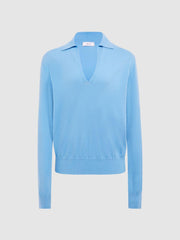 Reiss Knitwear | Nellie Deep V-Collared Knit Top Blue - Women
