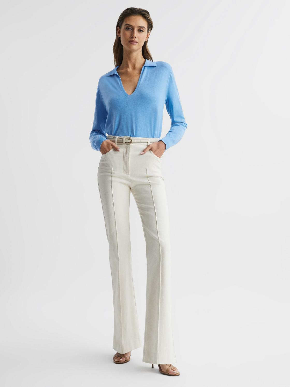 Reiss Knitwear | Nellie Deep V-Collared Knit Top Blue - Women