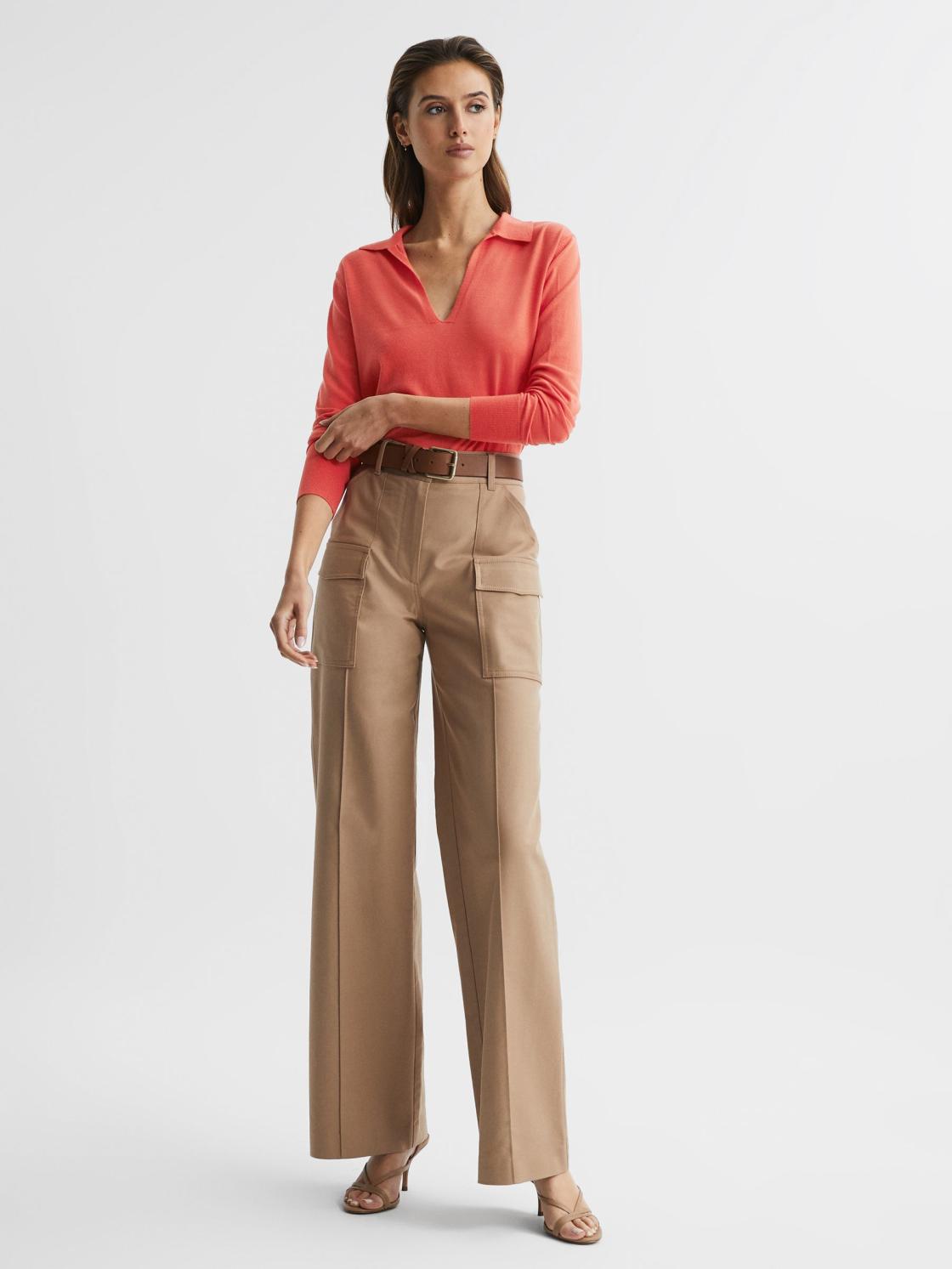 Reiss Knitwear | Nellie Deep V-Collared Knit Top Blue - Women