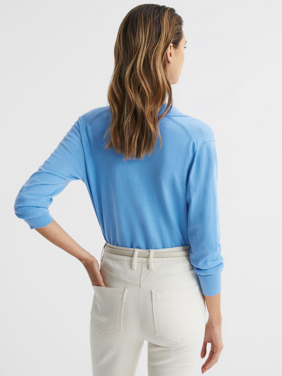 Reiss Knitwear | Nellie Deep V-Collared Knit Top Blue - Women