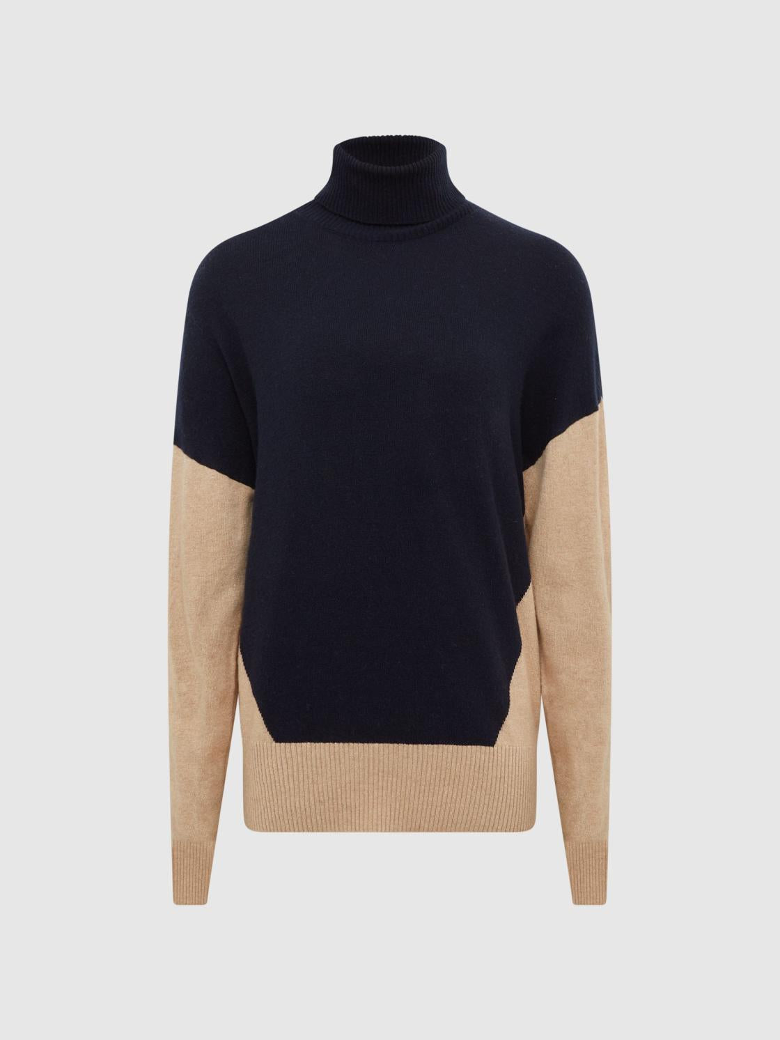 Reiss Knitwear | Nova Colourblock Roll-Neck Sweater Navy/camel - Women