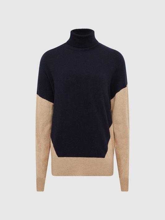 Reiss Knitwear | Nova Colourblock Roll-Neck Sweater Navy/camel - Women