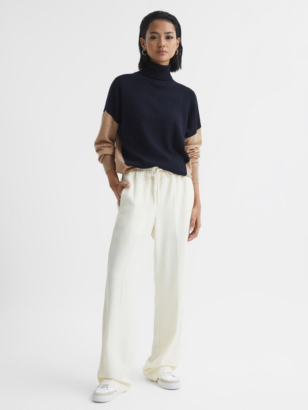 Reiss Knitwear | Nova Colourblock Roll-Neck Sweater Navy/camel - Women