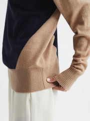 Reiss Knitwear | Nova Colourblock Roll-Neck Sweater Navy/camel - Women