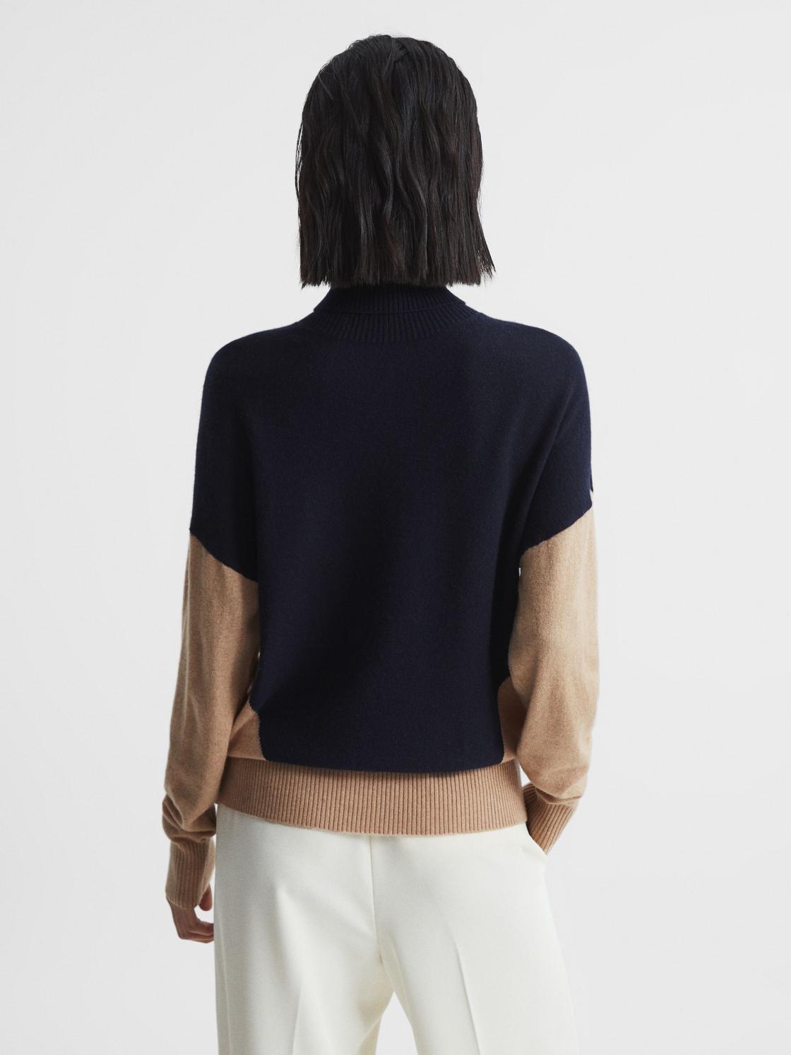 Reiss Knitwear | Nova Colourblock Roll-Neck Sweater Navy/camel - Women