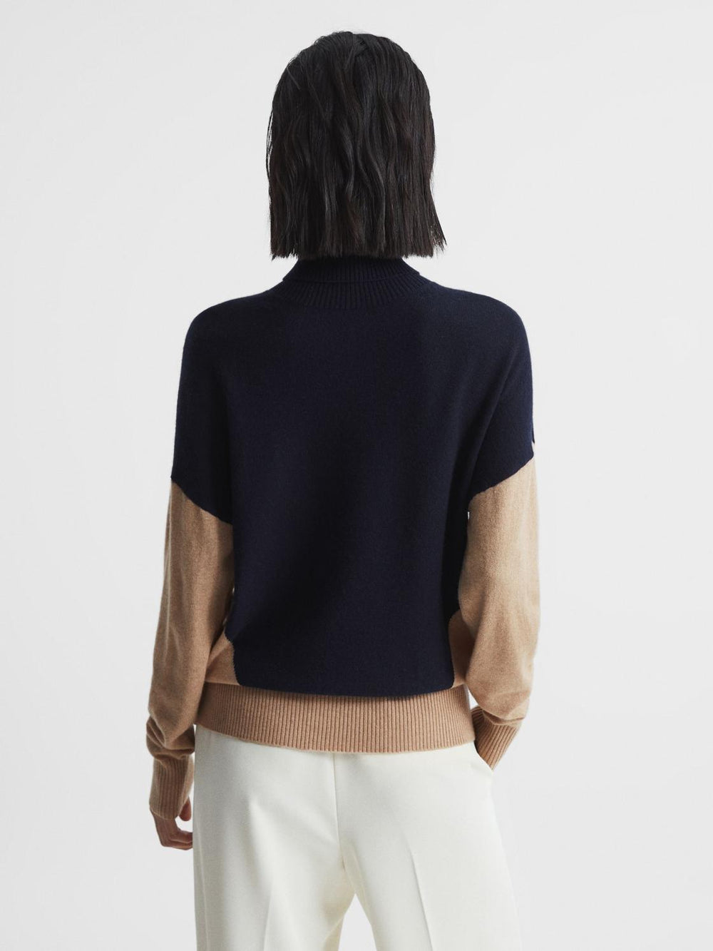 Reiss Knitwear | Nova Colourblock Roll-Neck Sweater Navy/camel - Women