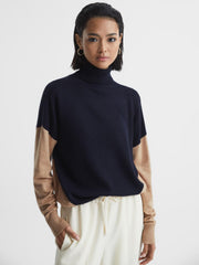 Reiss Knitwear | Nova Colourblock Roll-Neck Sweater Navy/camel - Women