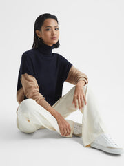 Reiss Knitwear | Nova Colourblock Roll-Neck Sweater Navy/camel - Women