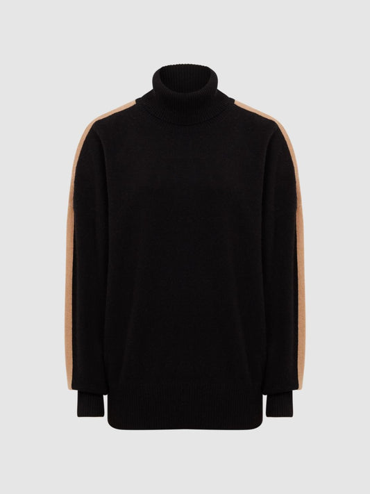Reiss Knitwear | Nova Knitted Roll Neck Jumper Black/camel - Women