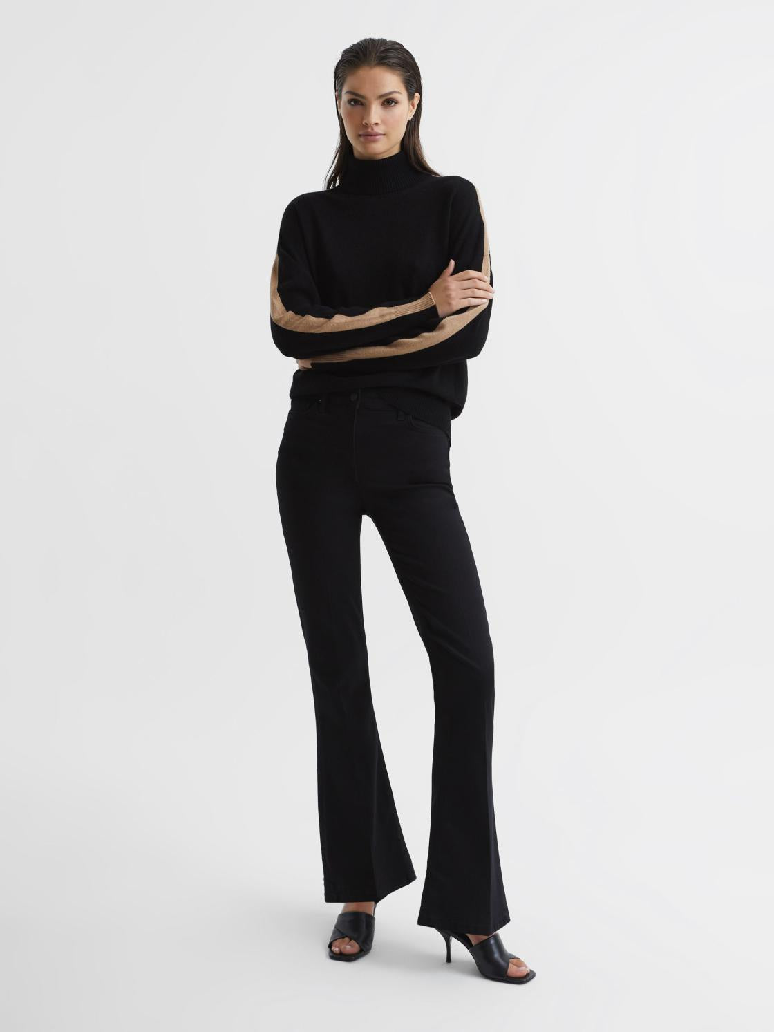 Reiss Knitwear | Nova Knitted Roll Neck Jumper Black/camel - Women