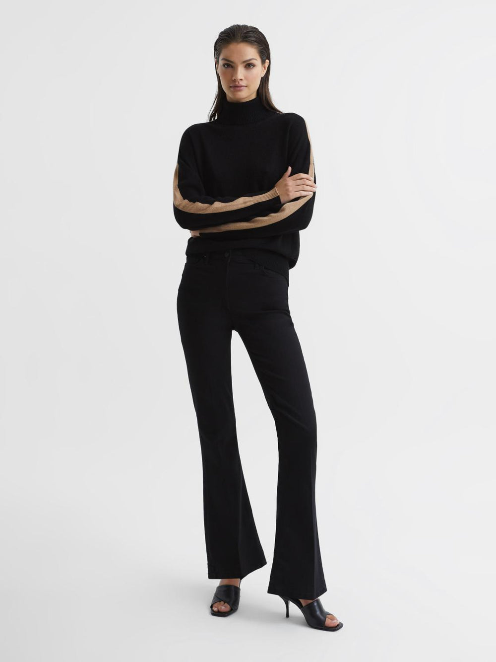 Reiss Knitwear | Nova Knitted Roll Neck Jumper Black/camel - Women