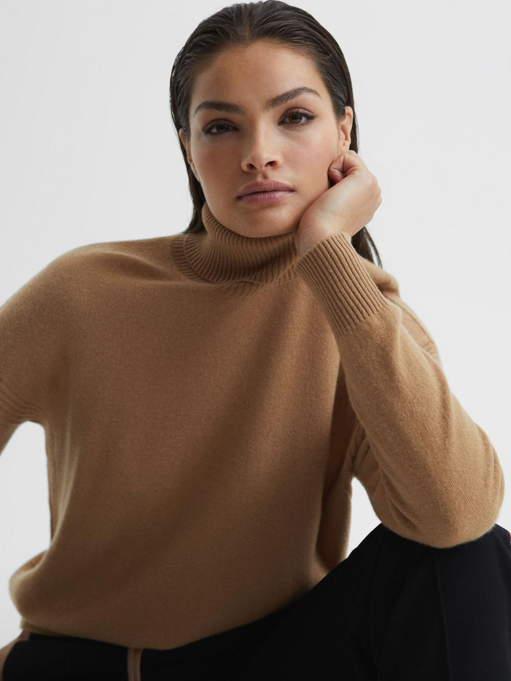 Reiss Knitwear | Nova Knitted Roll Neck Jumper Black/camel - Women