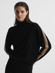 Reiss Knitwear | Nova Knitted Roll Neck Jumper Black/camel - Women