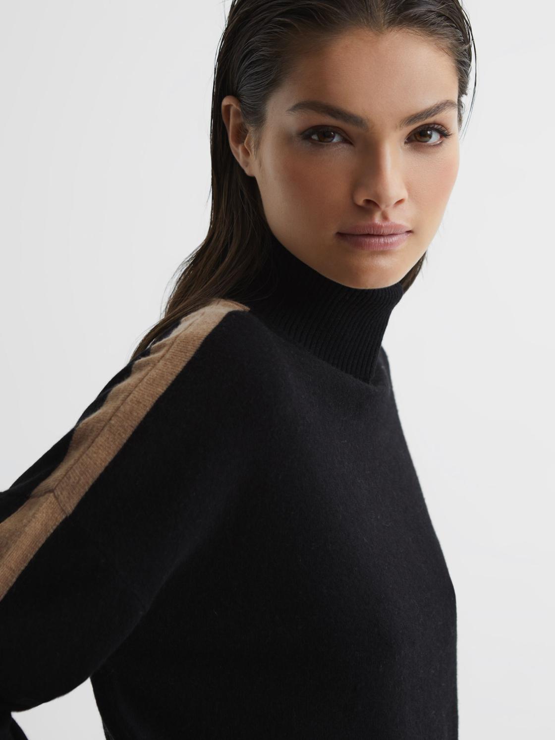 Reiss Knitwear | Nova Knitted Roll Neck Jumper Black/camel - Women