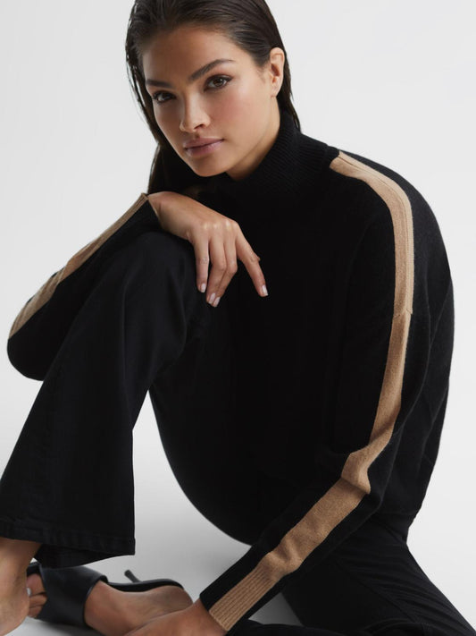 Reiss Knitwear | Nova Knitted Roll Neck Jumper Black/camel - Women