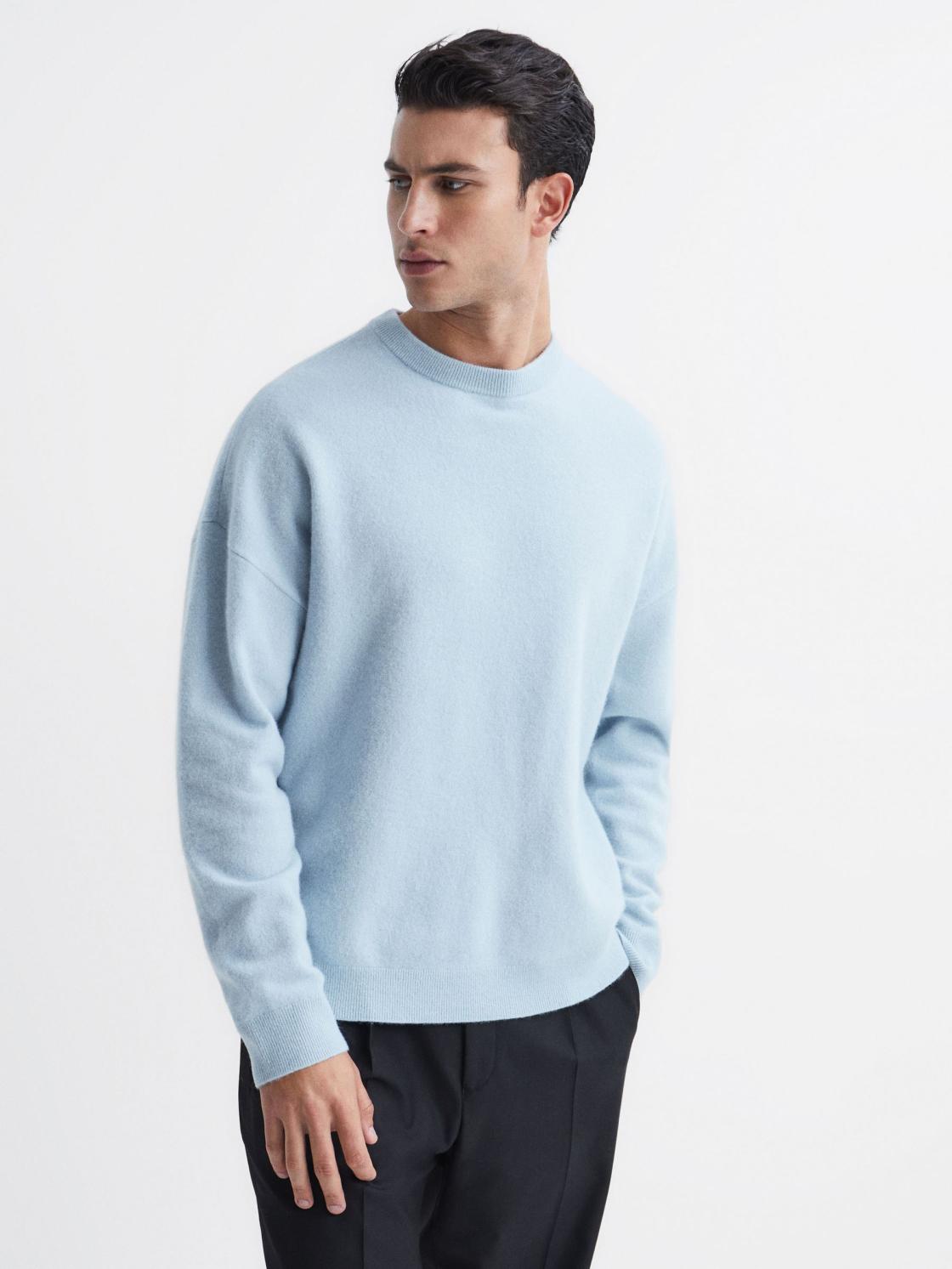 Reiss Knitwear | Prague Merino Blend Crew Neck Jumper Aquamarine - Men