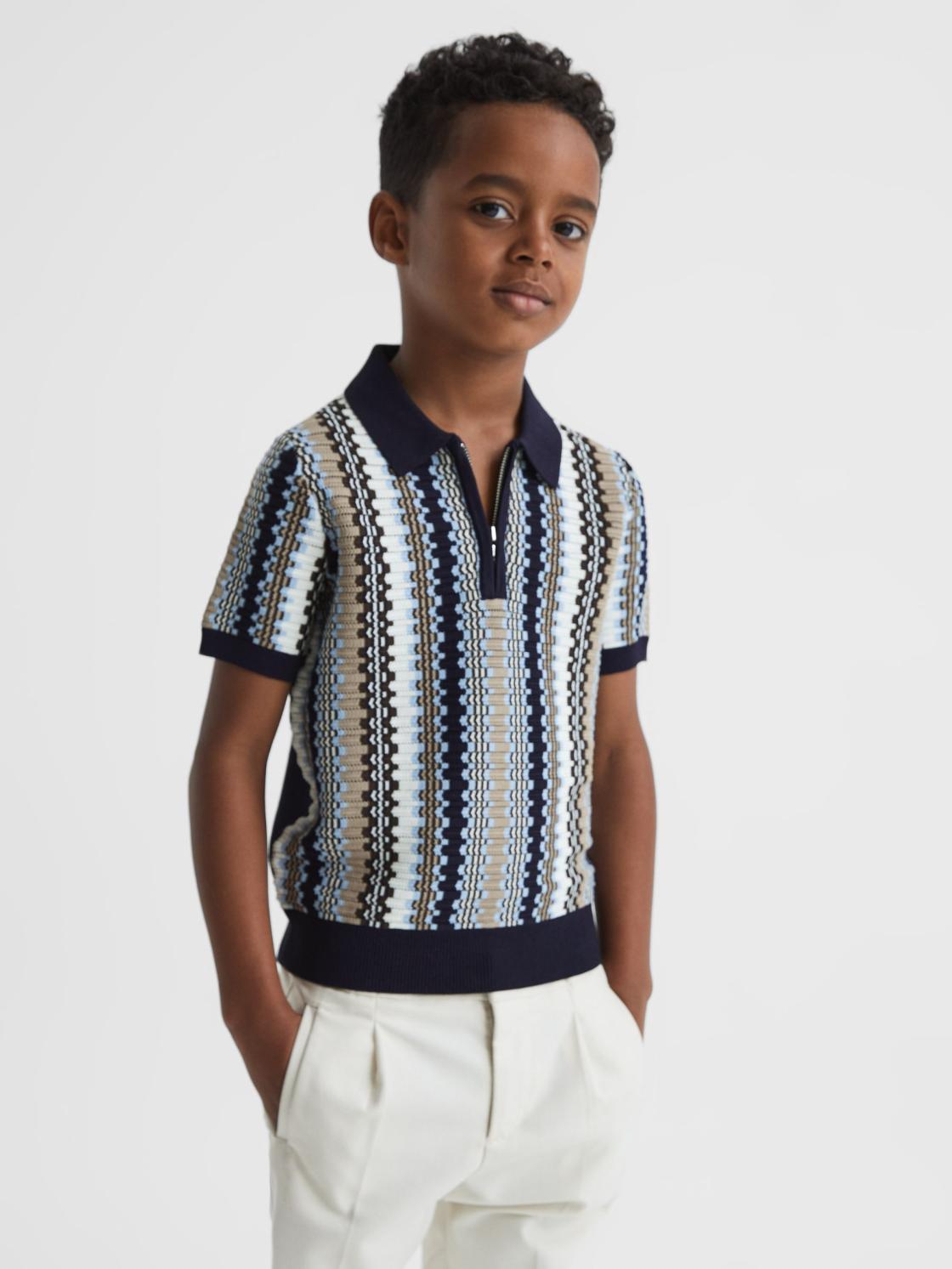 Reiss Knitwear | Redbourne Half-Zip Knitted Polo Shirt Navy - Children
