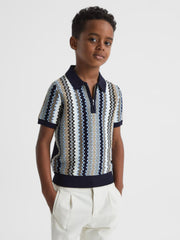 Reiss Knitwear | Redbourne Half-Zip Knitted Polo Shirt Navy - Children