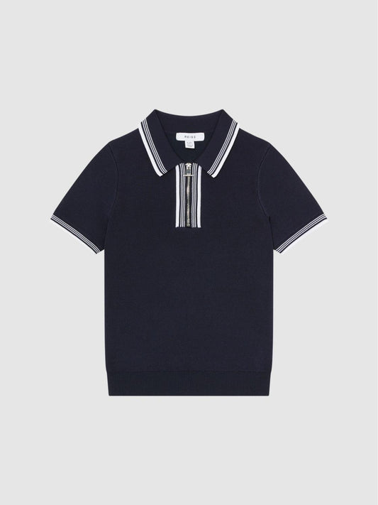 Reiss Knitwear | Regency Half-Zip Striped T-Shirt Navy - Children