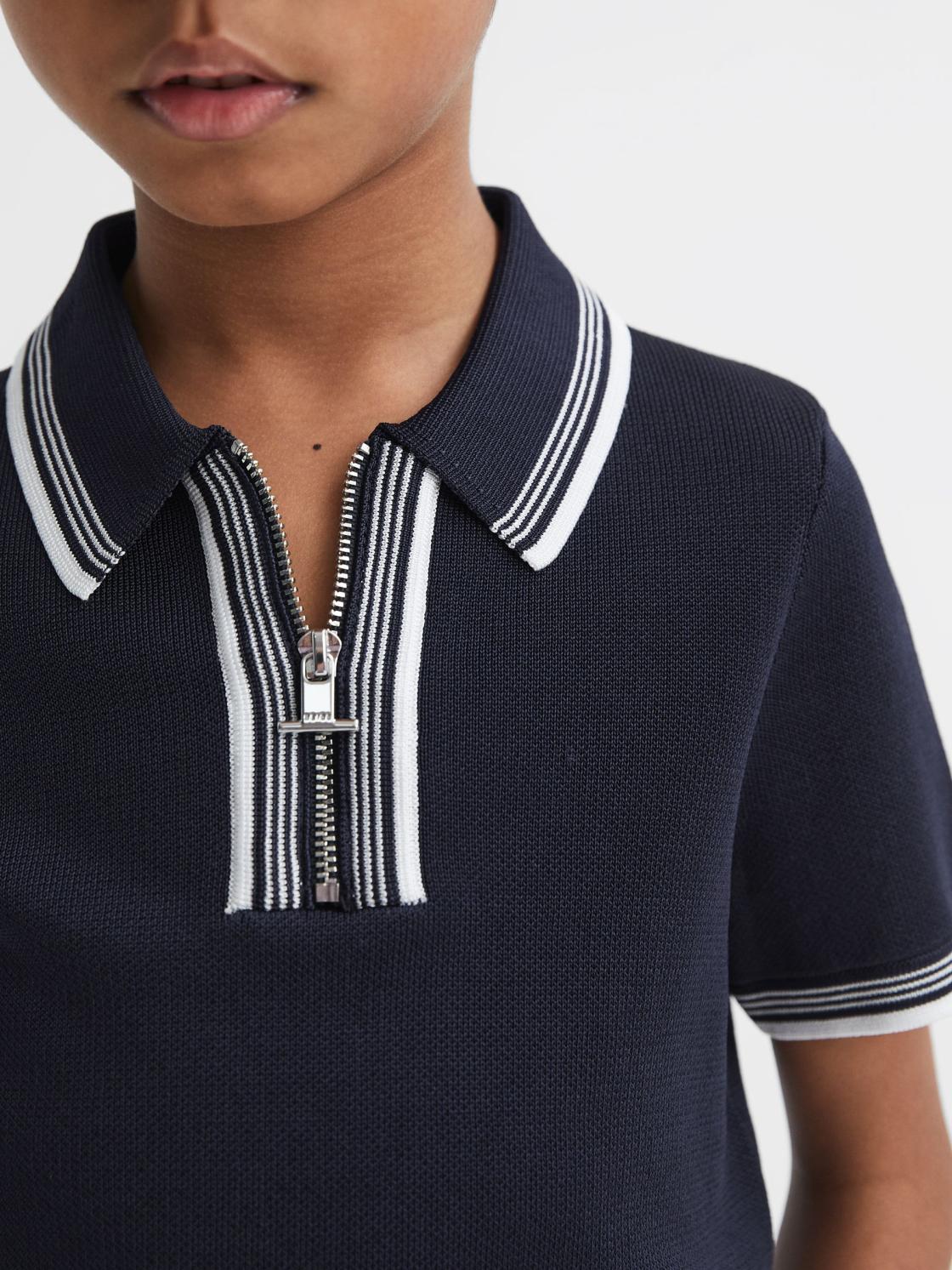 Reiss Knitwear | Regency Half-Zip Striped T-Shirt Navy - Children